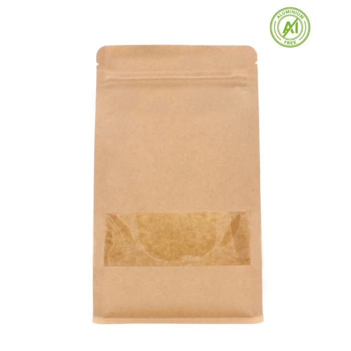 Block bottom bag with pocket ZIP & window